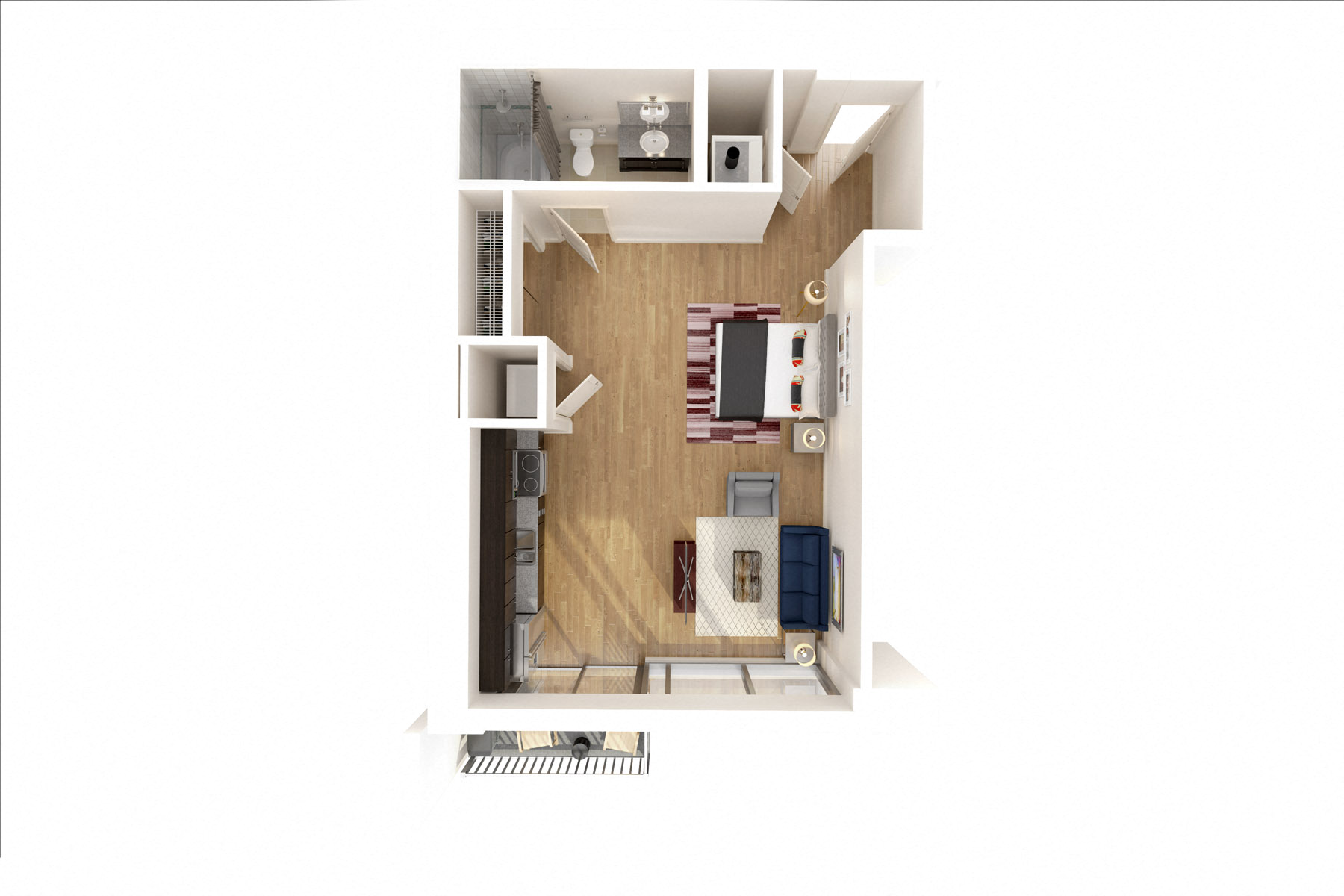 Floor plan for studio, 1 bath, 618 sqft